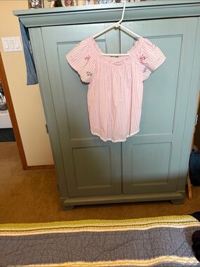 Women’s Pink Striped Off-Shoulder Embroidered Blouse